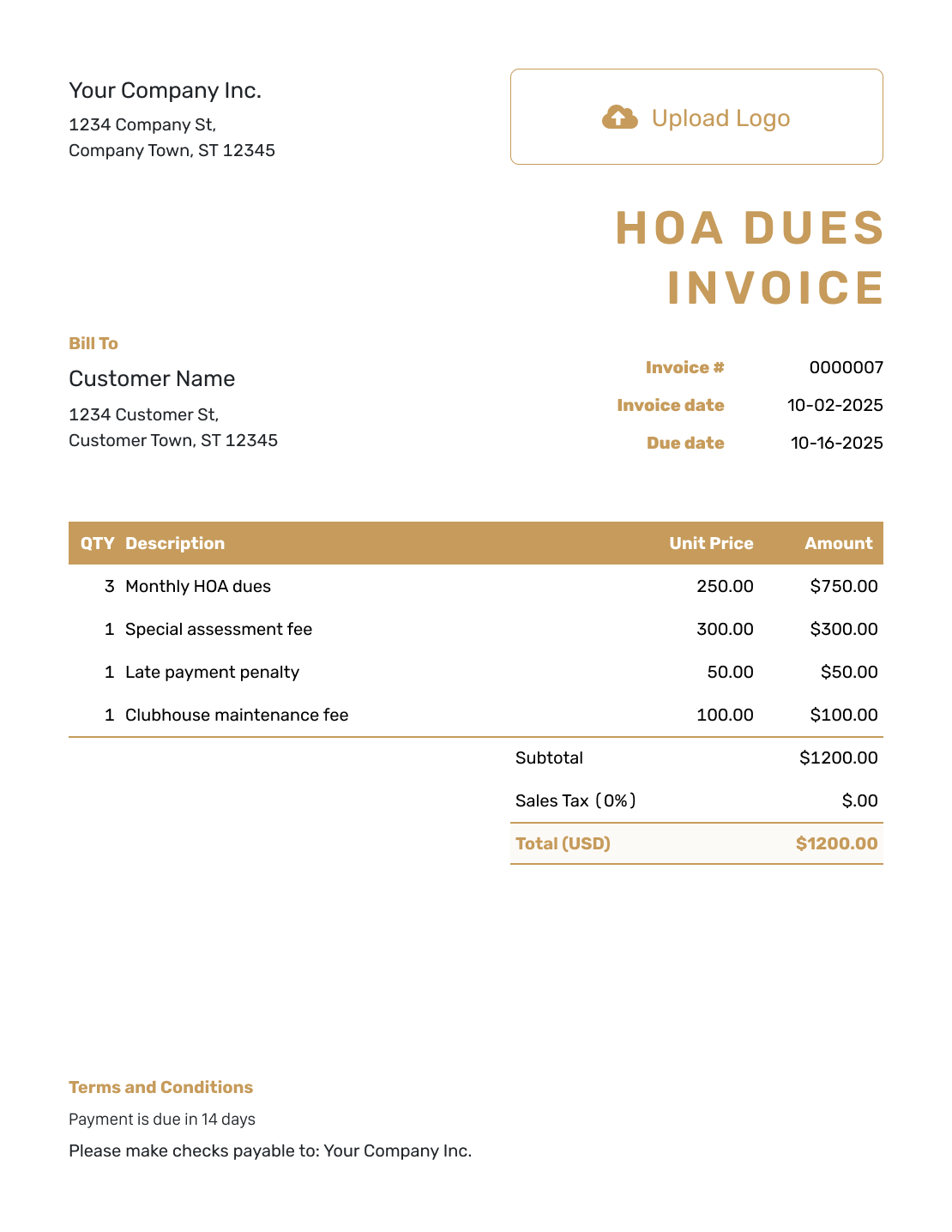 Standard HOA Dues Invoice Template