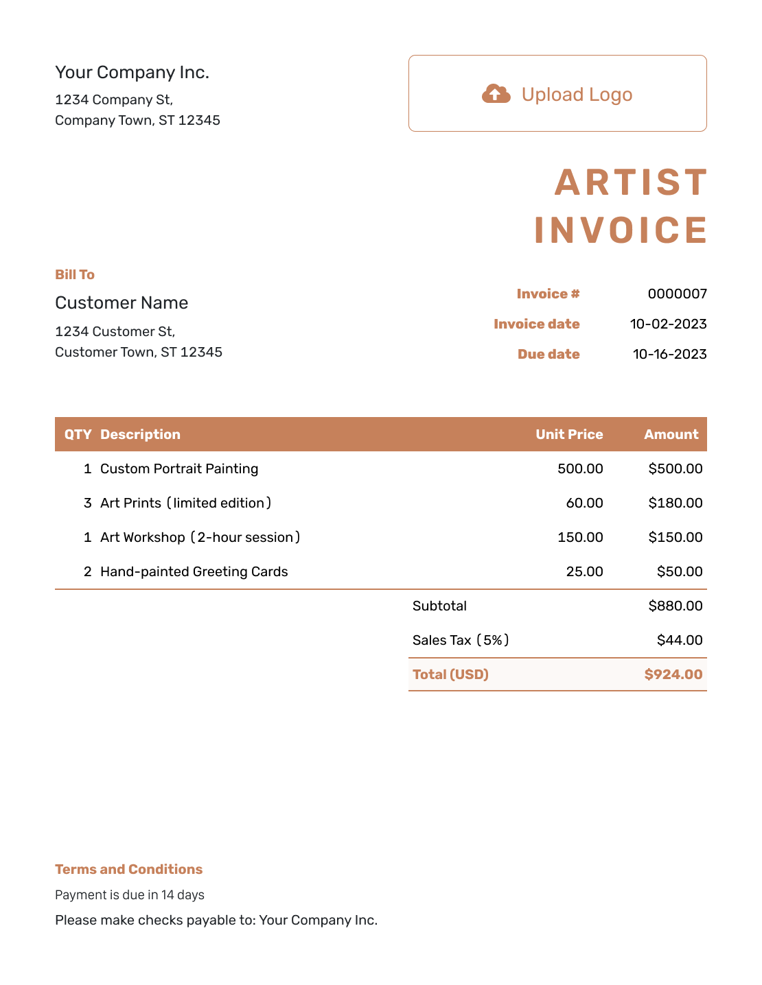 Standard Auto Repair Invoice Template