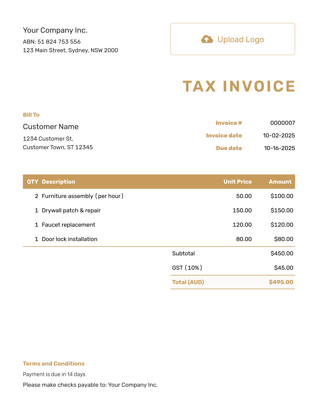 Standard Australian Invoice Template