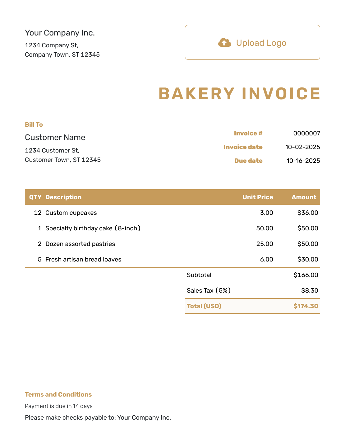 Standard Bakery Invoice Template