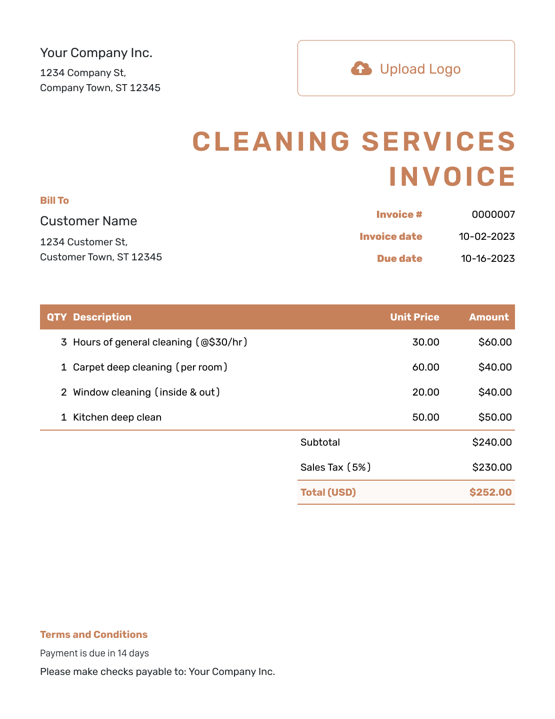 Standard Cleaning Services Invoice Template