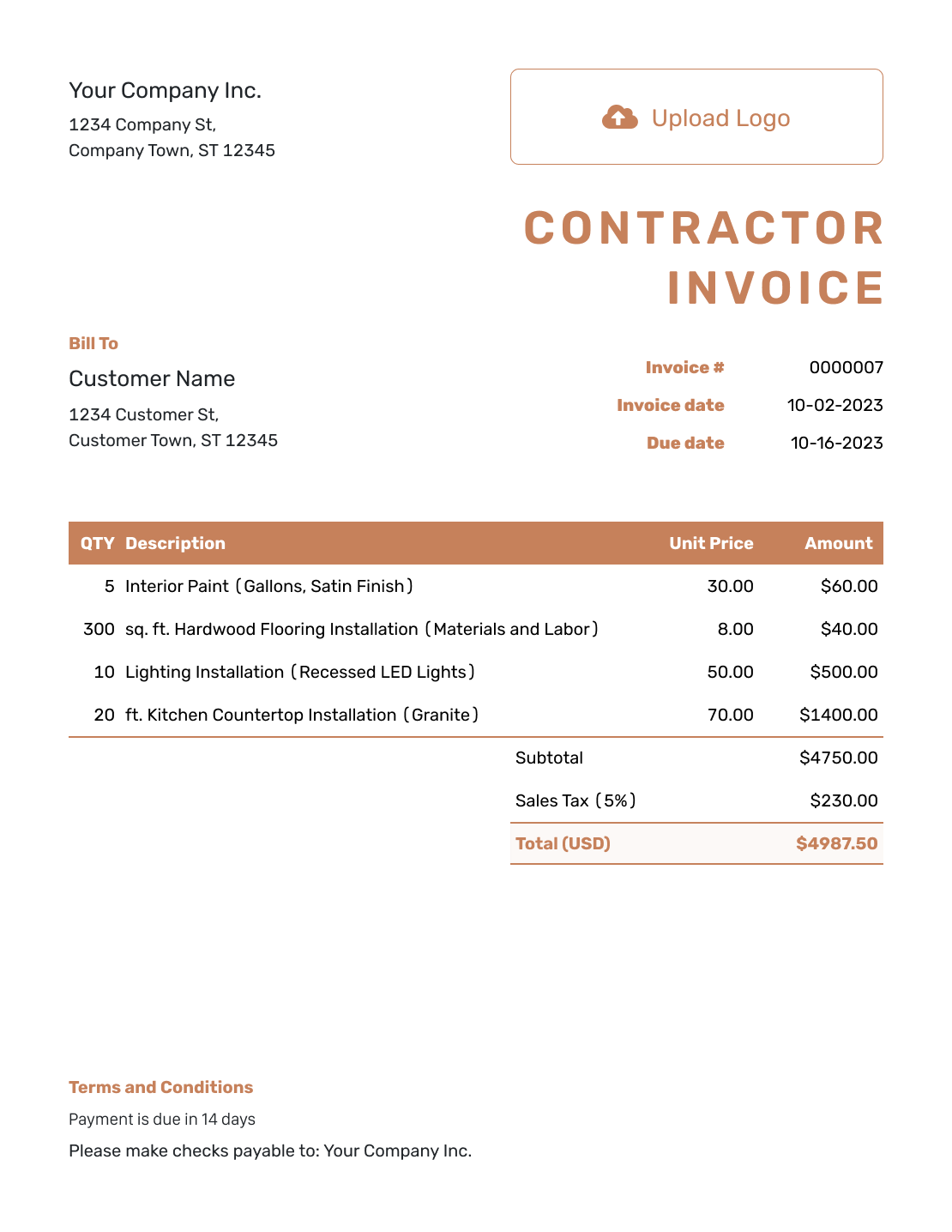 Standard Contractor Invoice Template