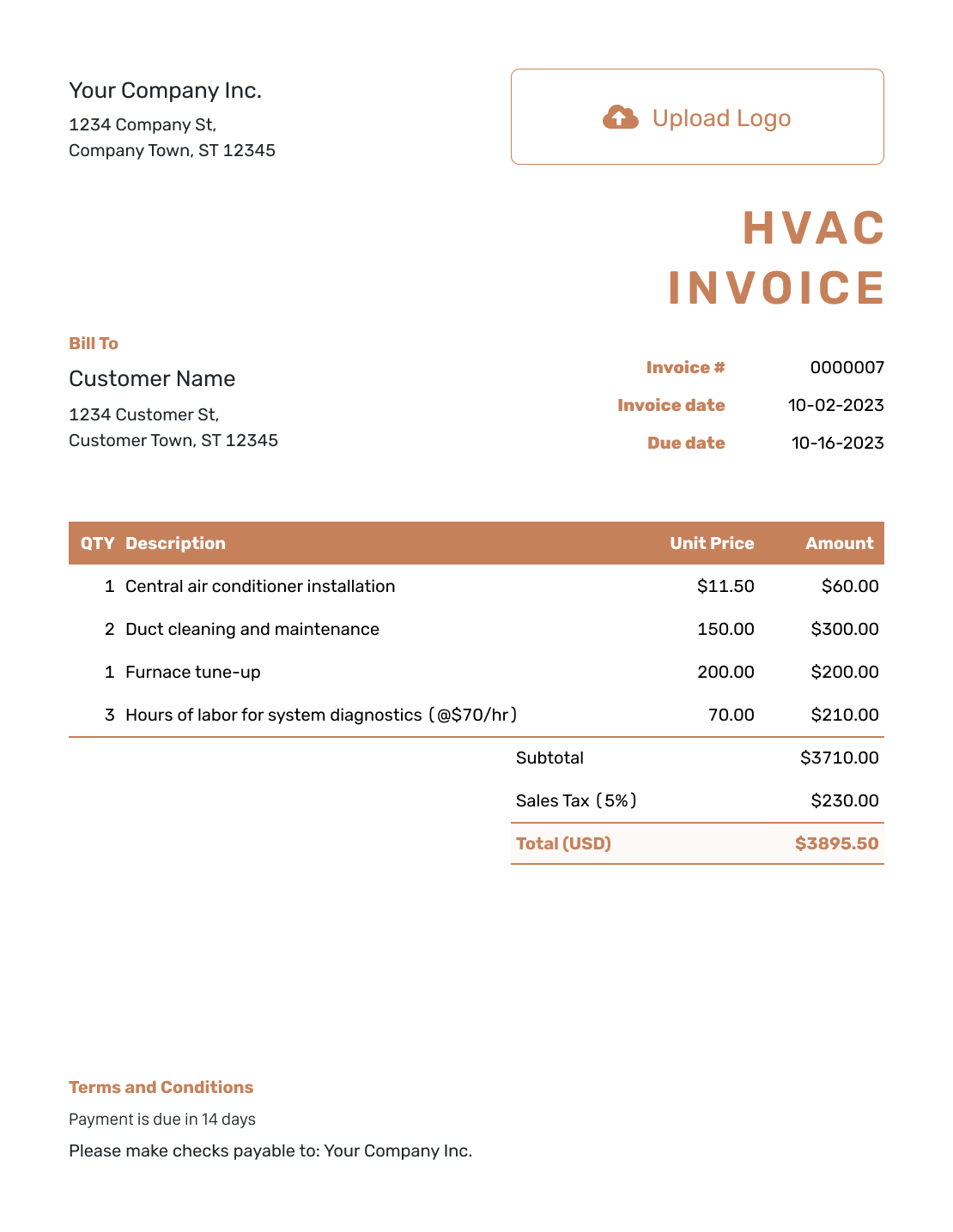 Standard HVAC Invoice Template