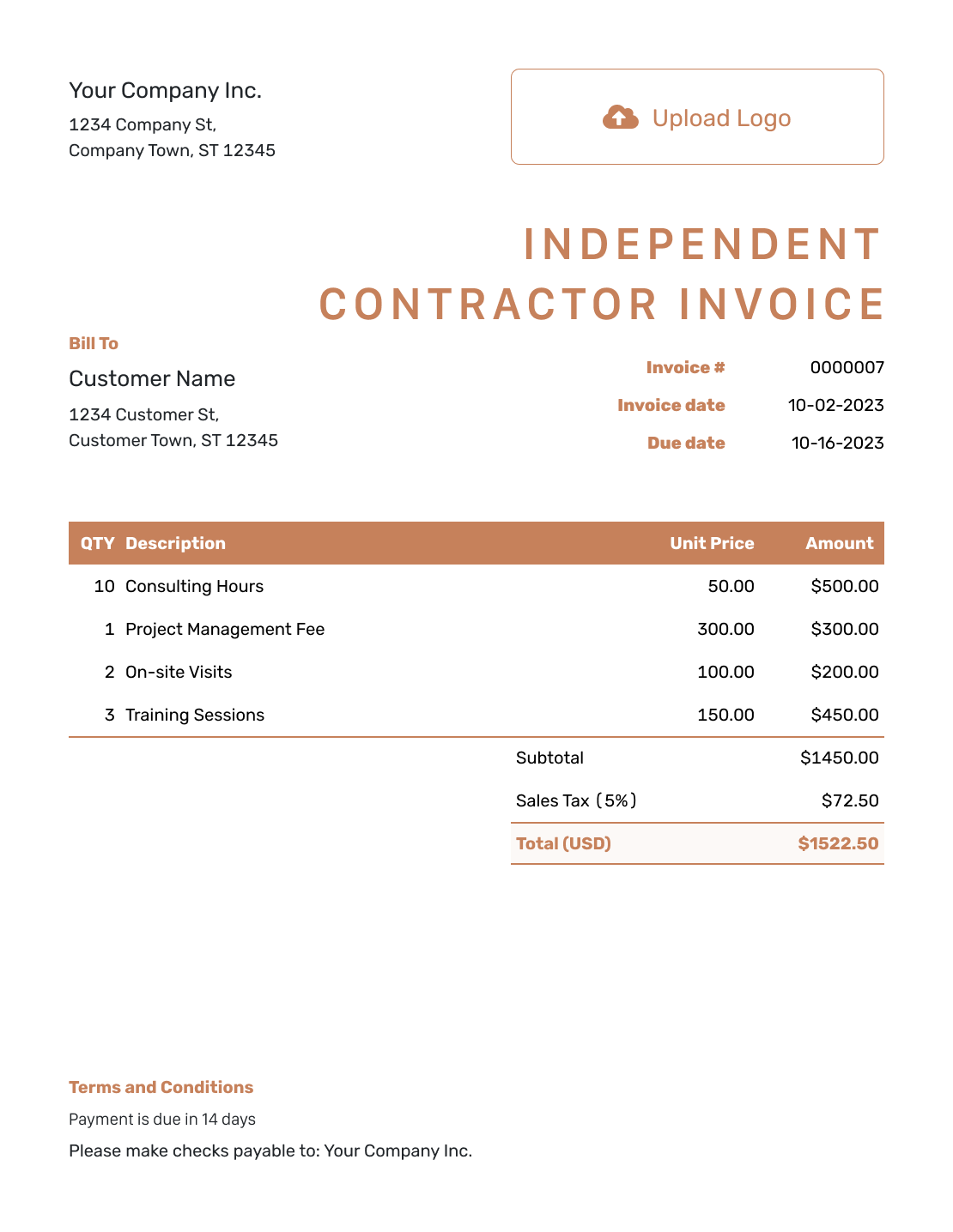 Standard Independent Contractor Invoice Template