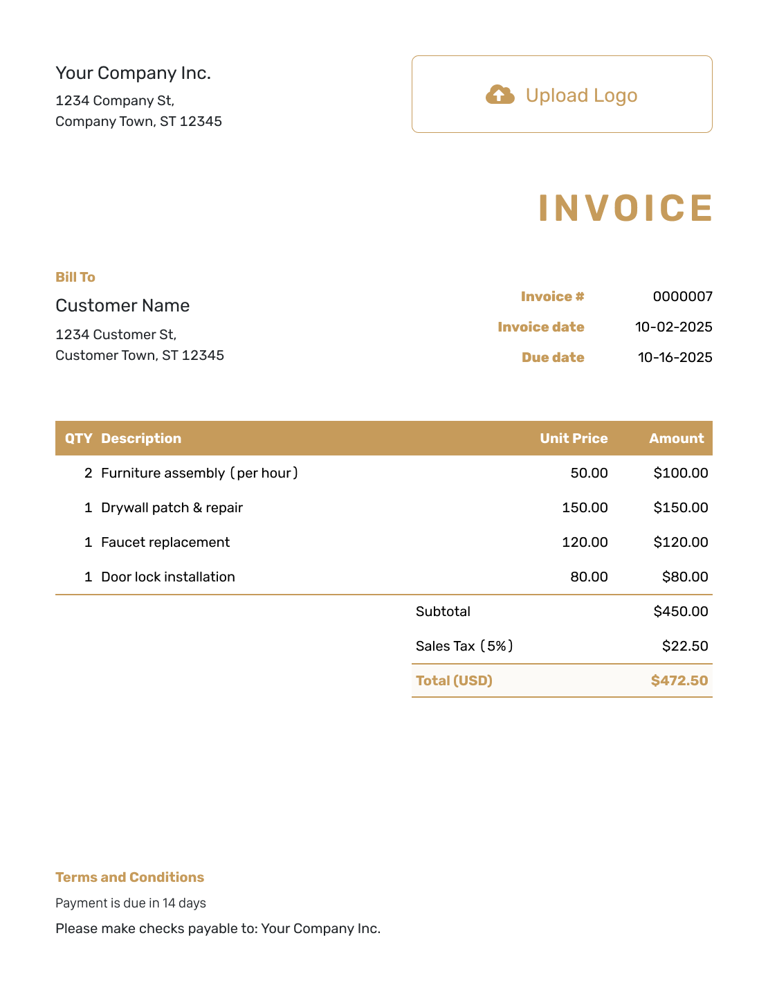 Standard English Invoice Template