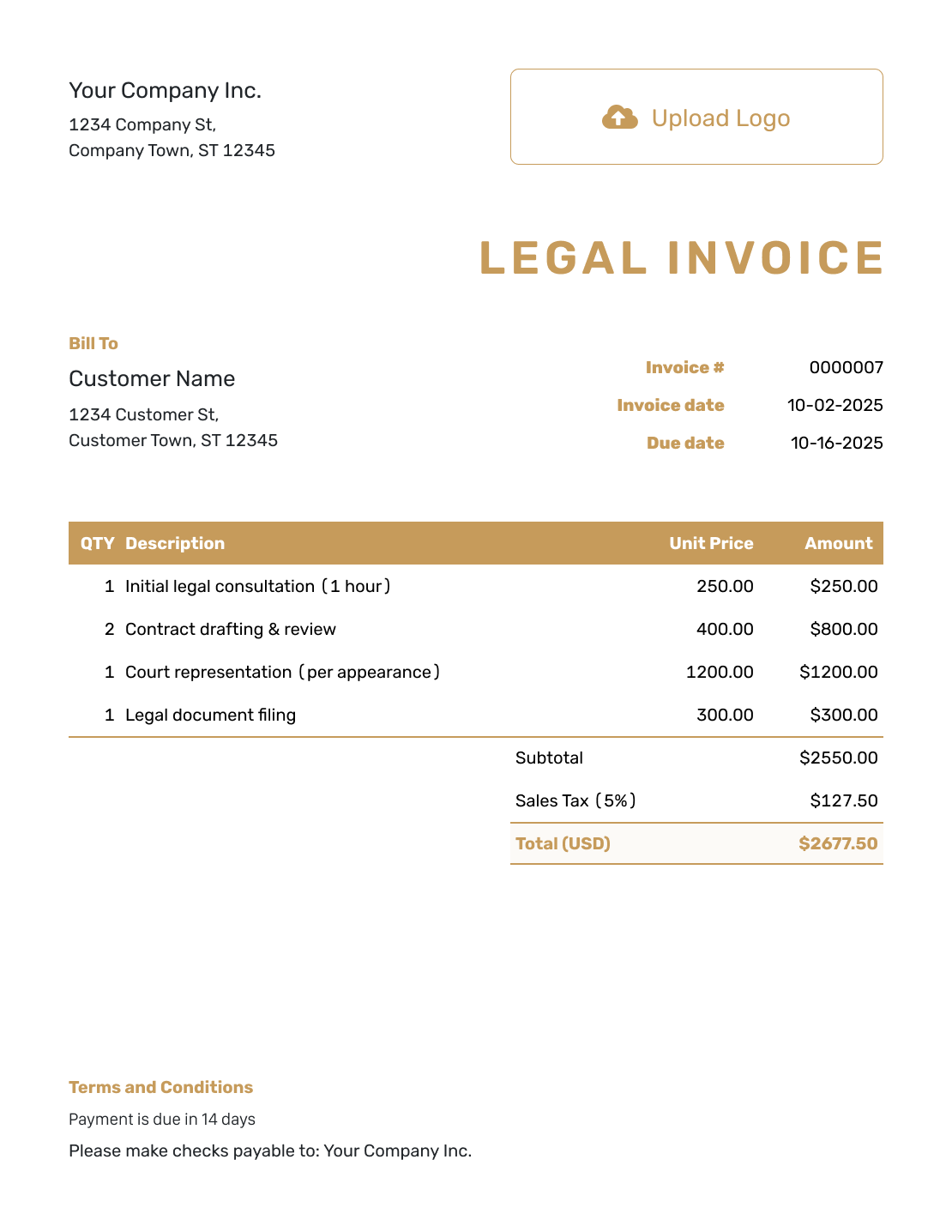 Standard Legal Invoice Template