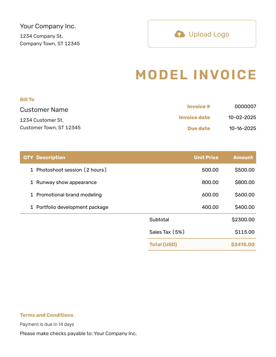 Standard Model Invoice Template