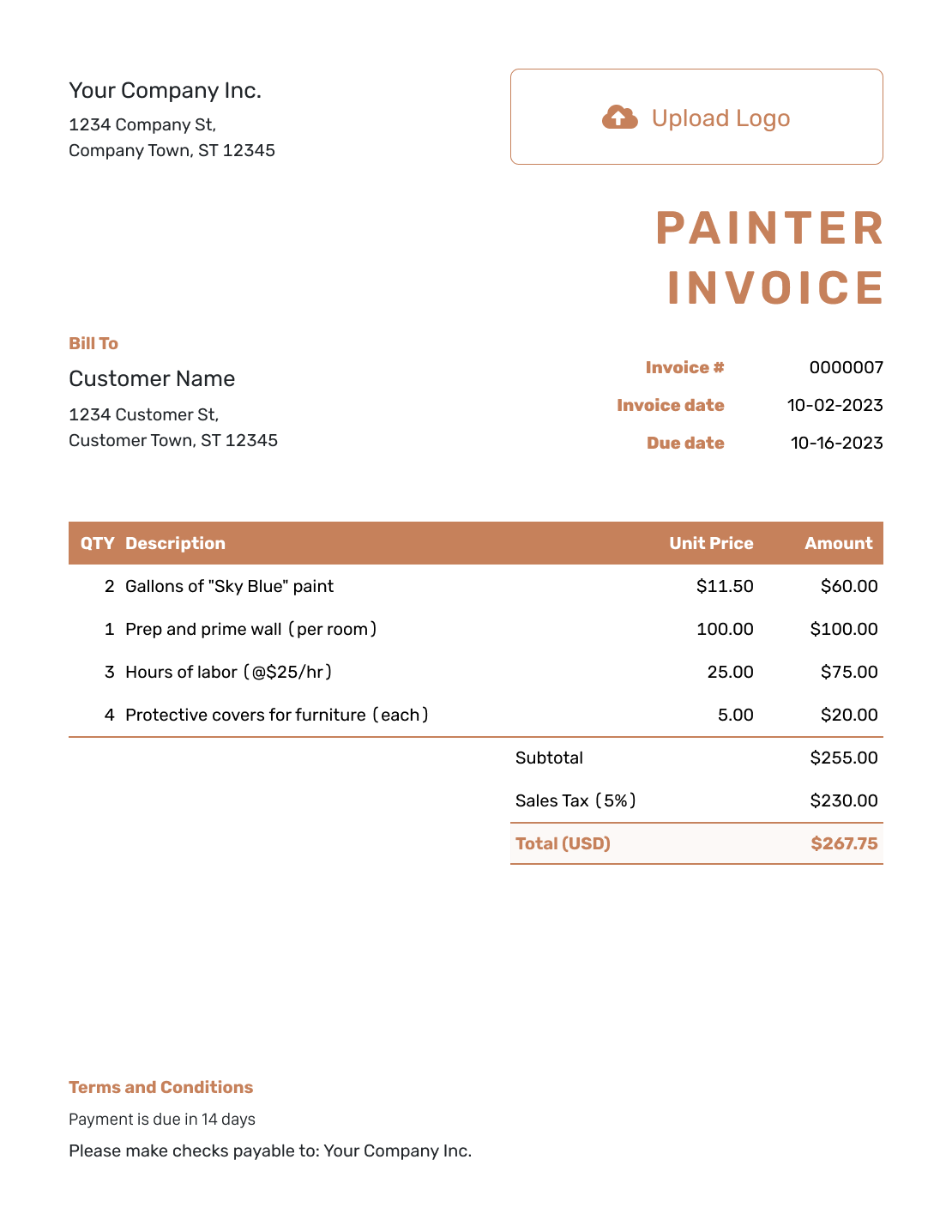 Standard Painter Invoice Template