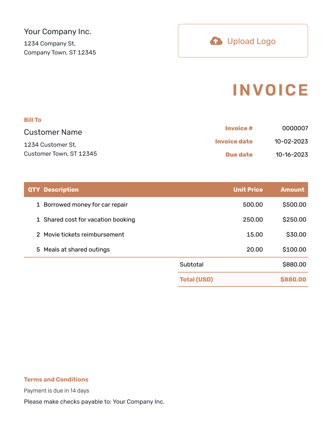 Standard Personal Invoice Template