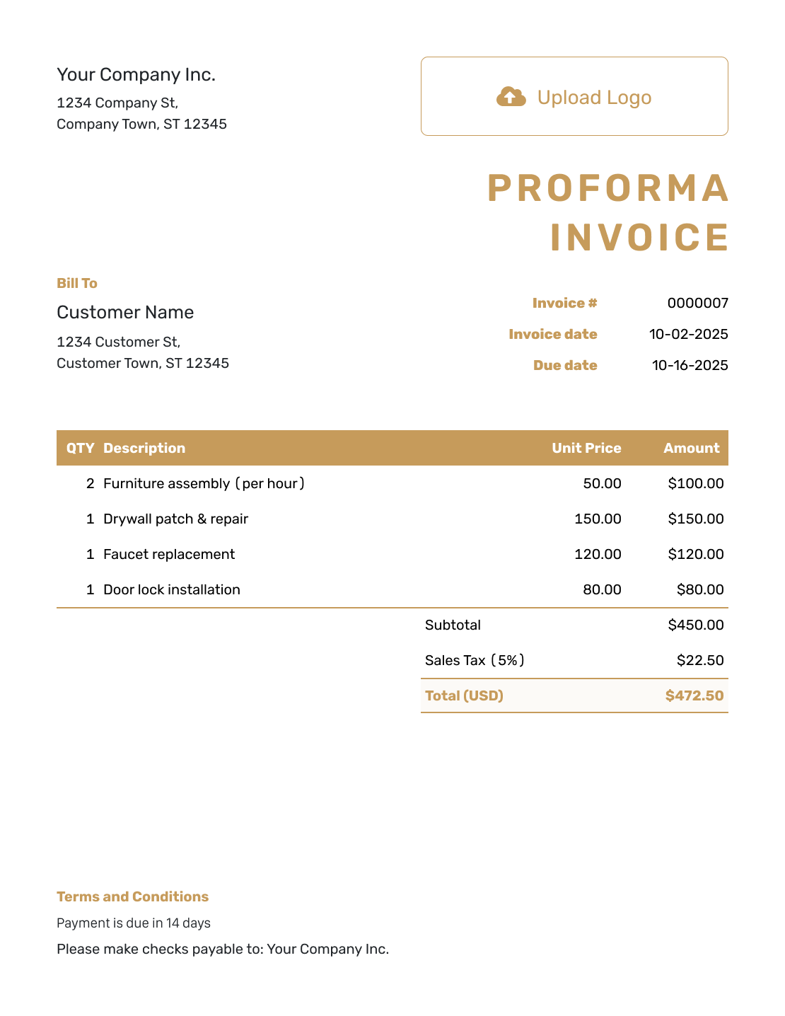 Standard Proforma Invoice Template