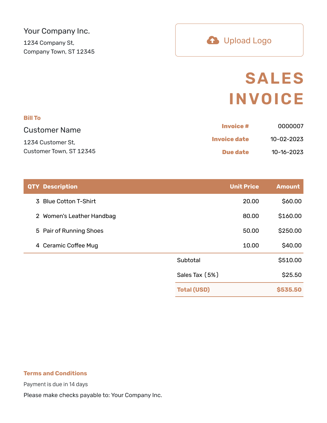 Standard Sales Invoice Template