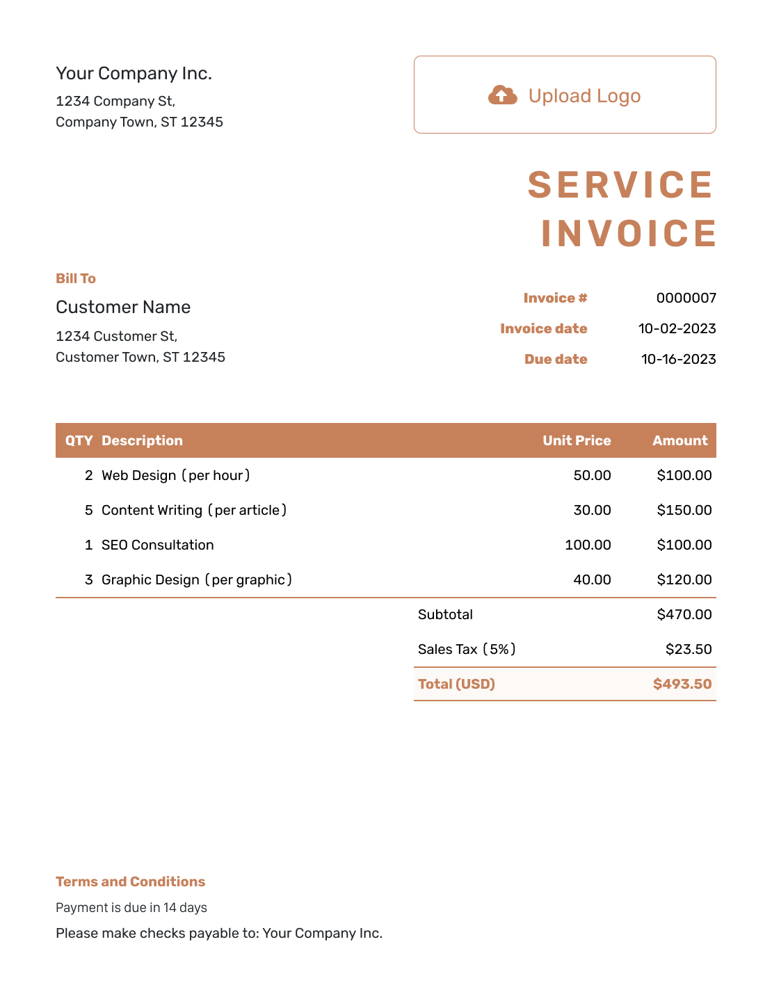 Standard Service Invoice Template