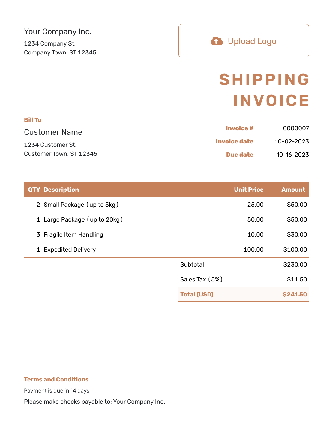 Standard Shipping Invoice Template