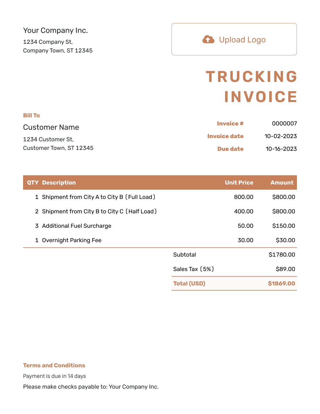 Standard Trucking Invoice Template
