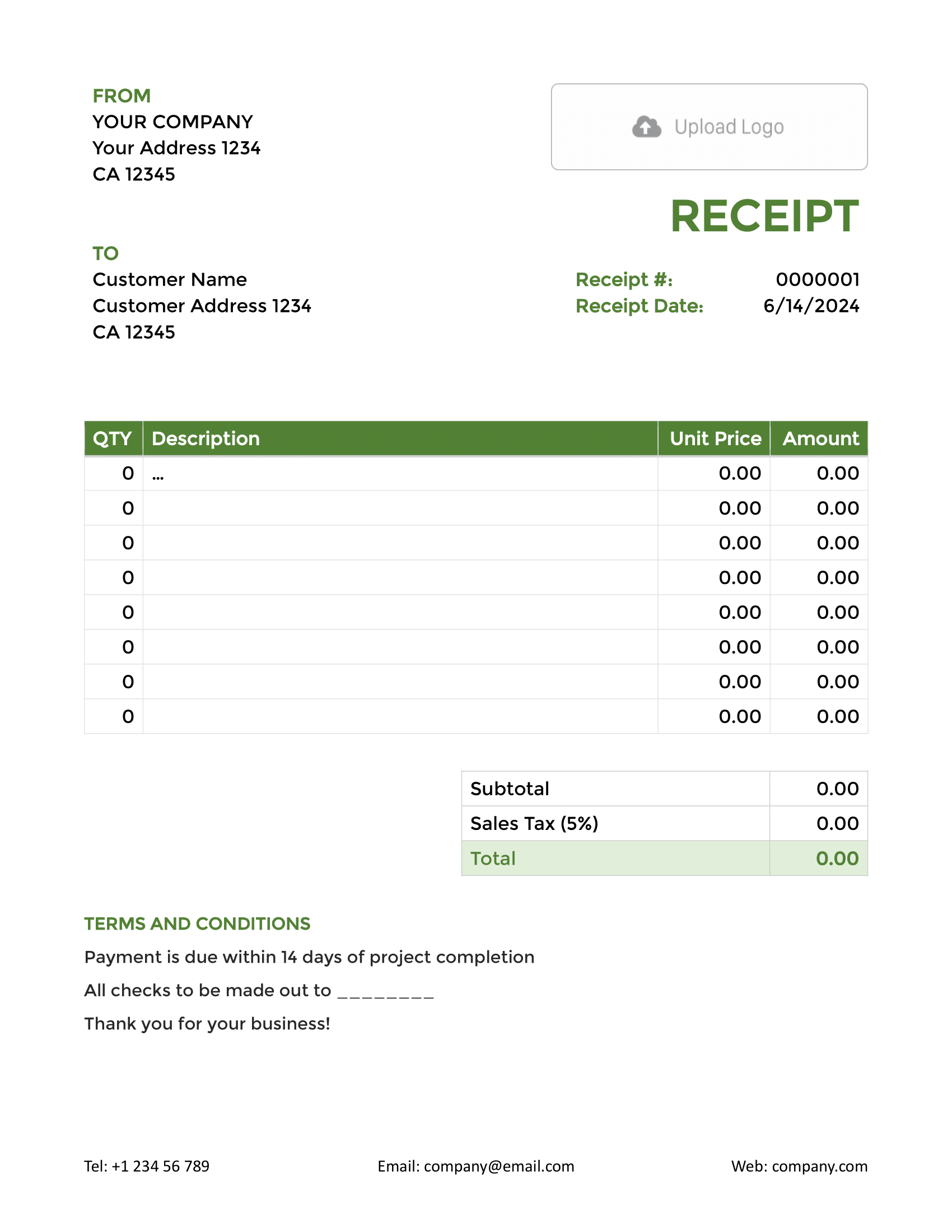 Blank Word Receipt Template