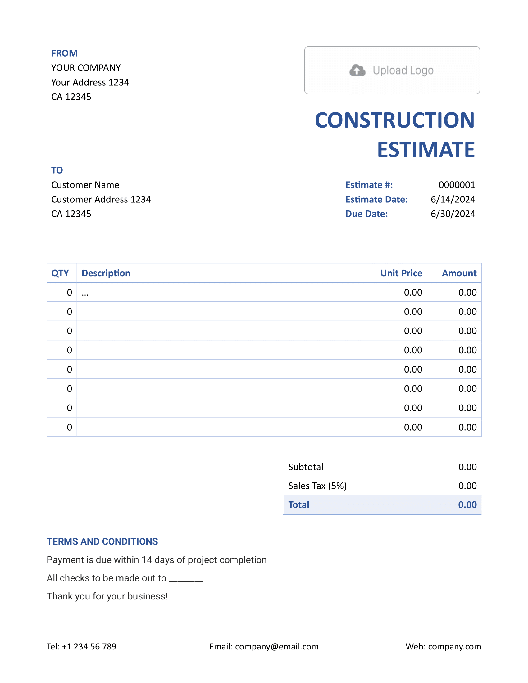 Word Construction Estimate Template