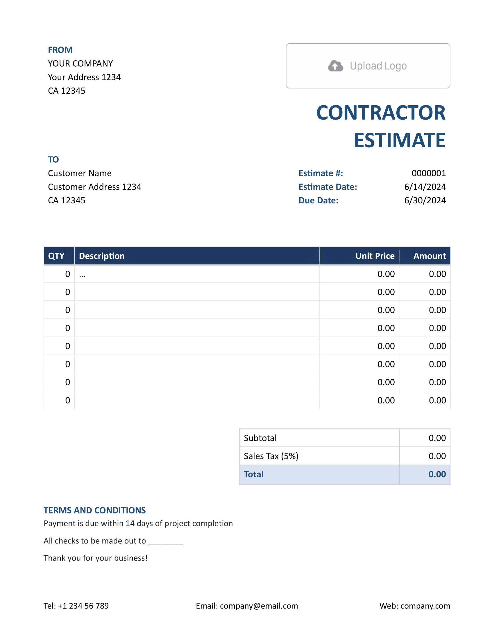 Word Contractor Estimate Template