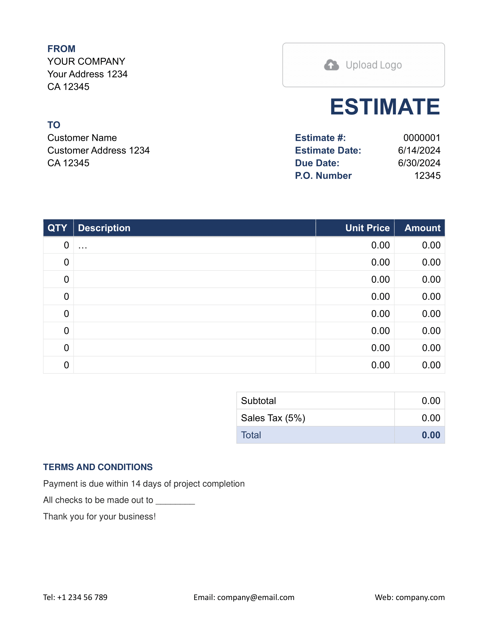 Word Estimate Template with P. O. Number