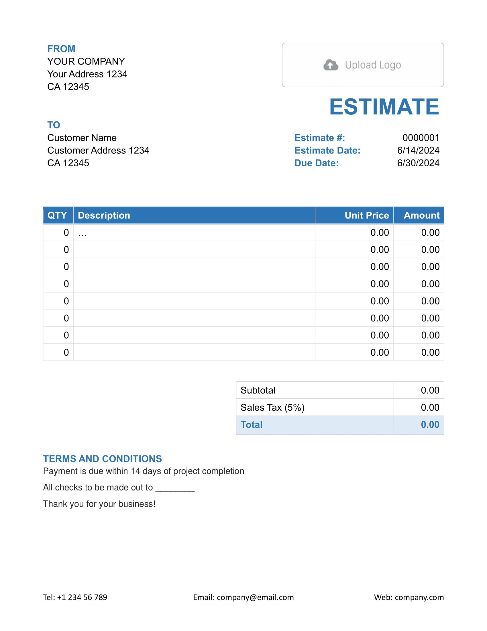 Word Estimate Template with Sales Tax