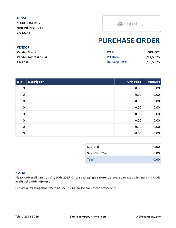Free Word Purchase Order Template