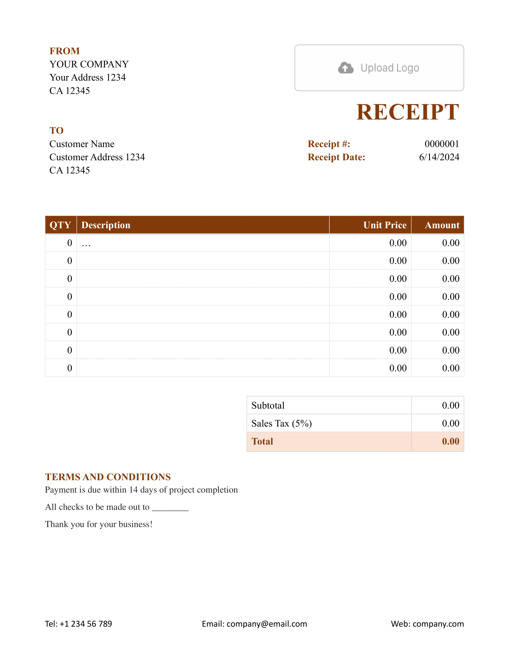 Hourly Word Receipt Template