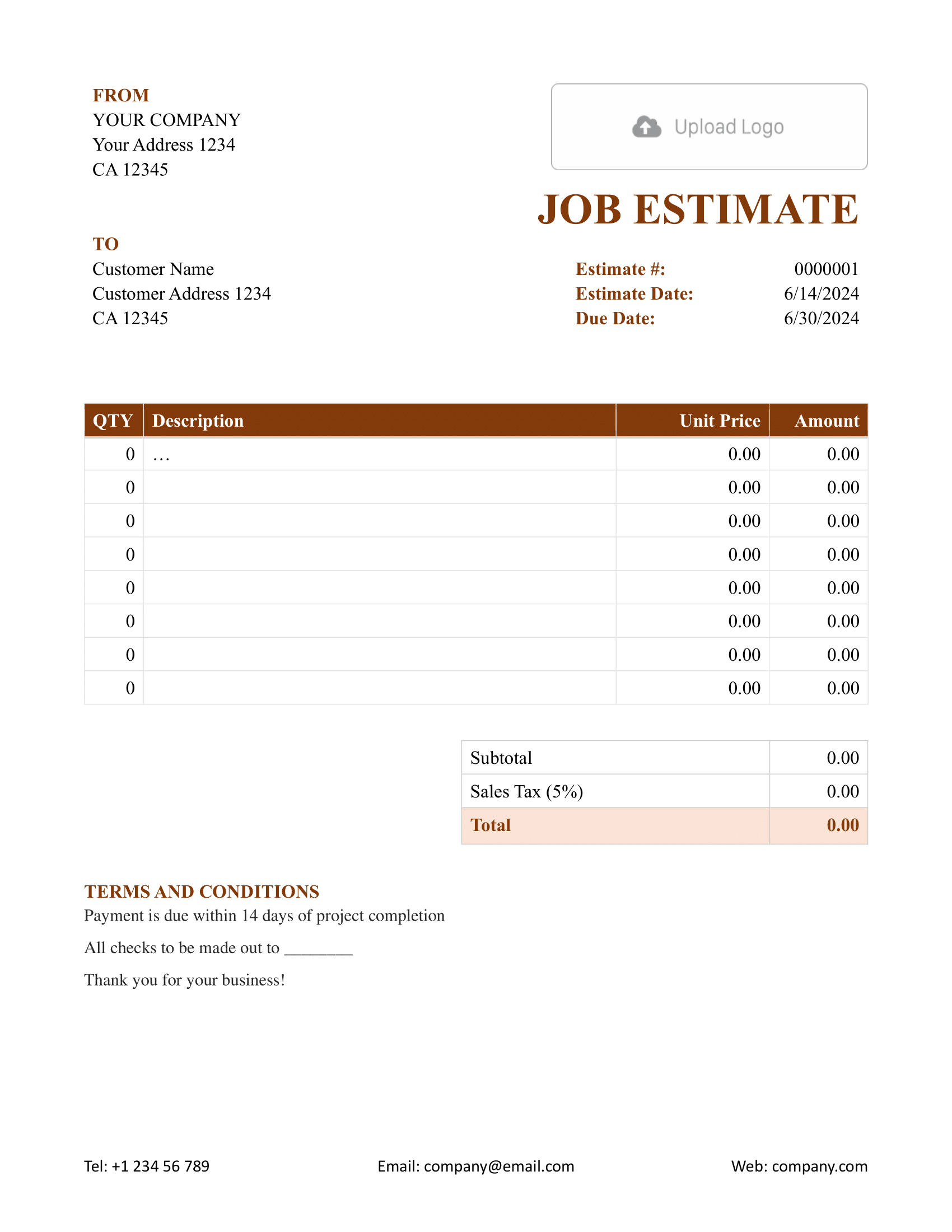 Word Job Estimate Template