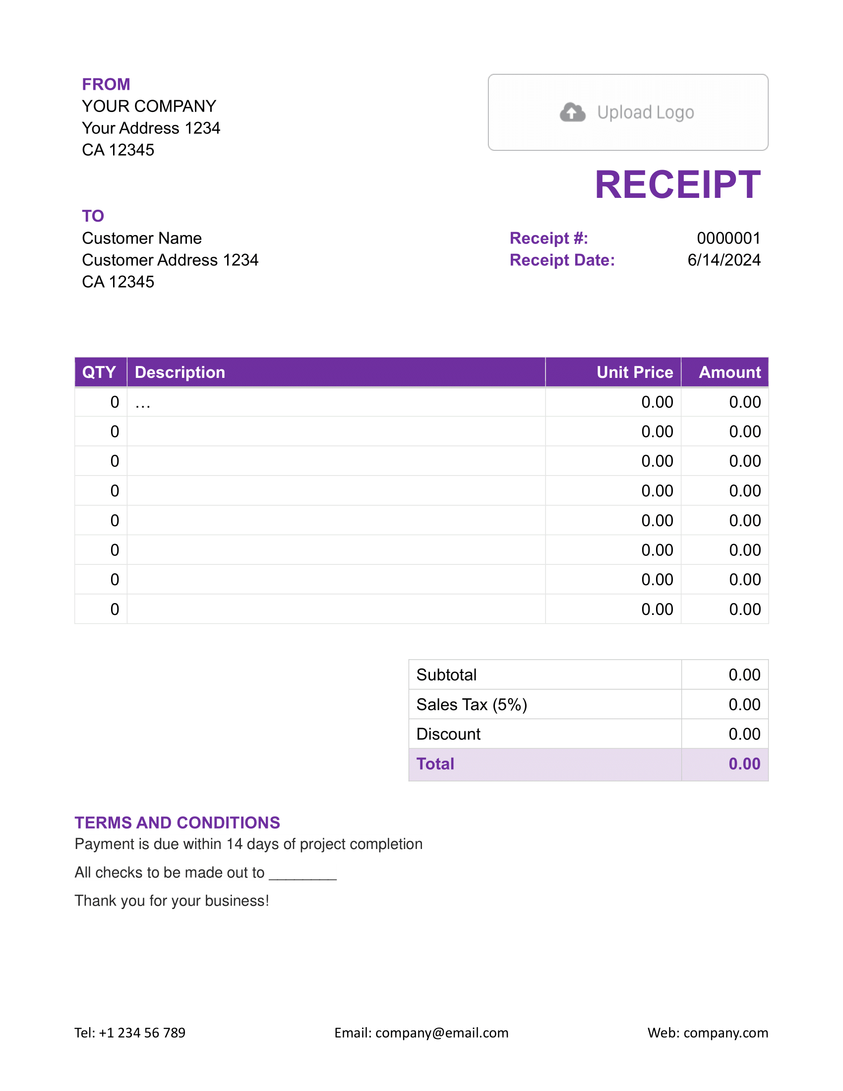 Printable Word Receipt Template