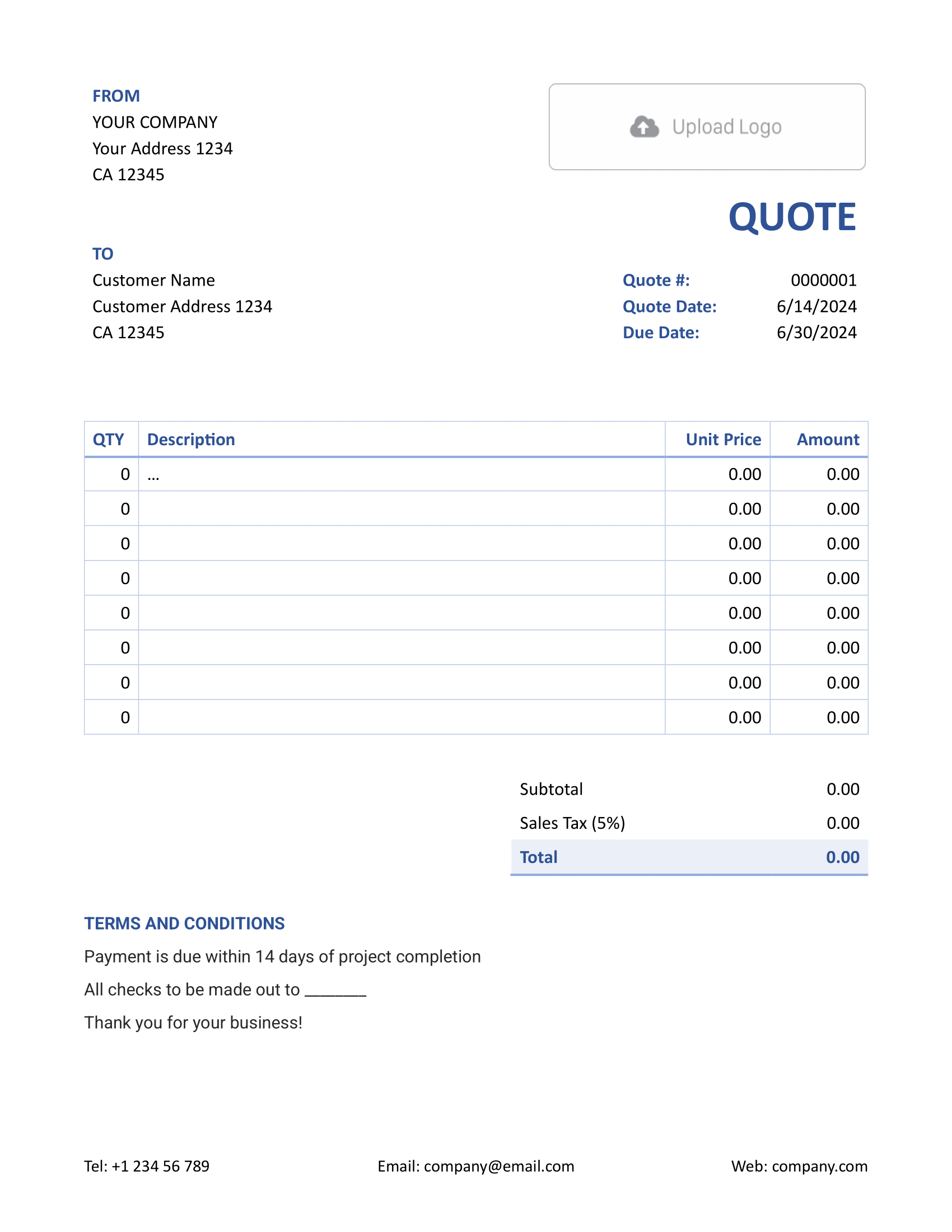 Sample Word Quote Template