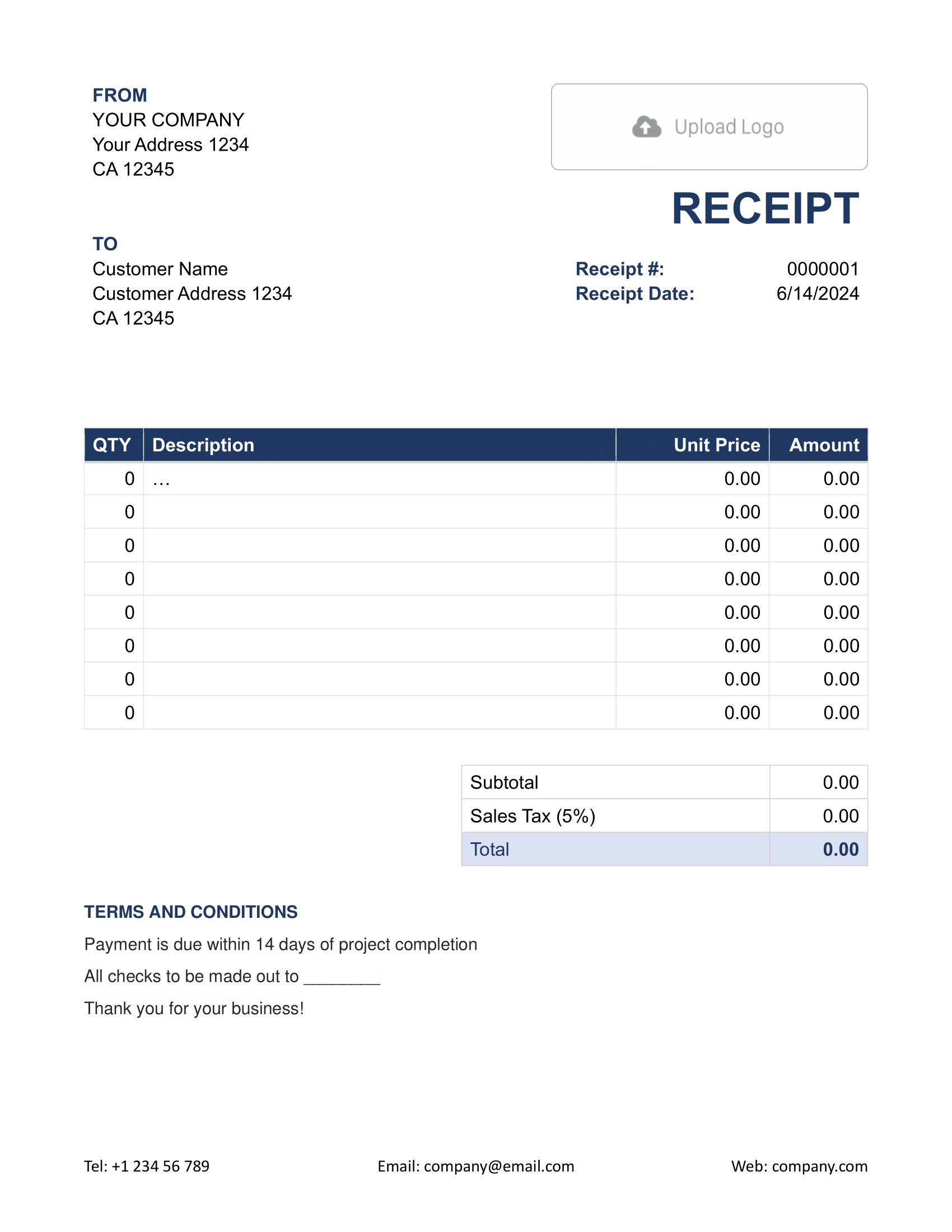 Standard Word Receipt Template